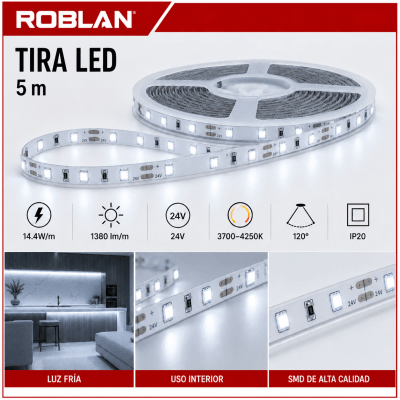 CINTA LED LUZ FRIA 14,4W 24VDC IP20