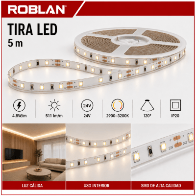 CINTA LED LUZ CALIDA ZA 4.8W 24V IP20