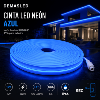 CINTA LED NEÓN AZUL SMD 12V 6W IP66