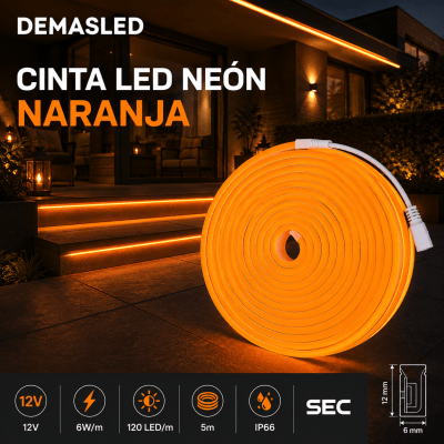 CINTA LED NEÓN NARANJA SMD 12V 6W IP66