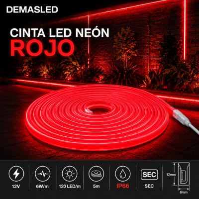 CINTA LED ROJO NEÓN SMD 12V 6W IP66