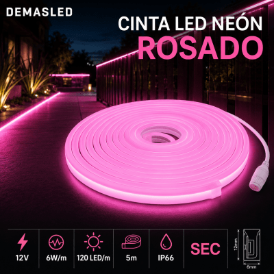 CINTA LED ROSADO NEÓN SMD 12V 6W IP66