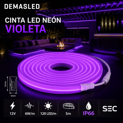 CINTA LED VIOLETA NEÓN SMD 12V 6W IP66