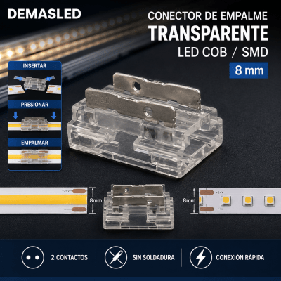 CONECTOR DE EMPALME TRANSPARENTE COB/SMD 8MM