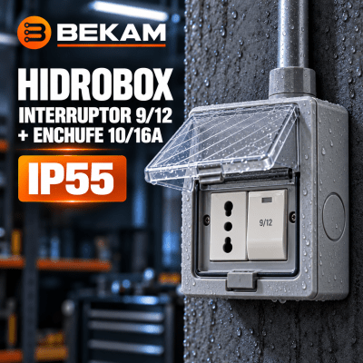 CAJA HIDROBOX CON INTERRUPTOR 9/10 + ENCHUFE 10/16A IP551