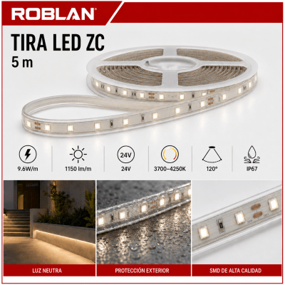CINTA LED ZC LUZ NEUTRA 9.6W 24V IP67