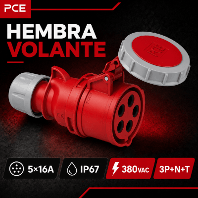 ENCHUFE INDUSTRIAL HEMBRA VOLANTE 5X16A IP67 380VAC1