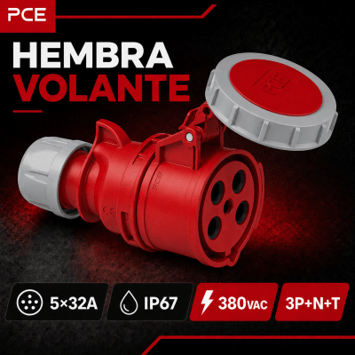 ENCHUFE INDUSTRIAL HEMBRA VOLANTE 5X32A IP67 380VAC1