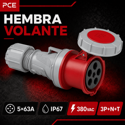 ENCHUFE INDUSTRIAL HEMBRA VOLANTE 5X63A IP67 380VAC1