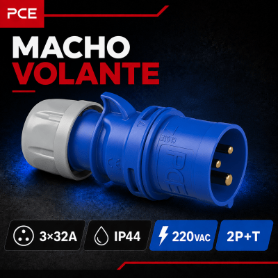 ENCHUFE INDUSTRIAL MACHO VOLANTE 3X32A IP44 220VAC1