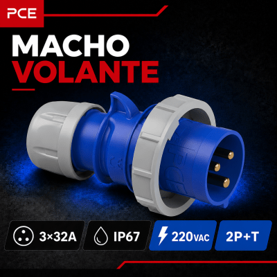 ENCHUFE INDUSTRIAL MACHO VOLANTE 3X32A IP67 220VAC1