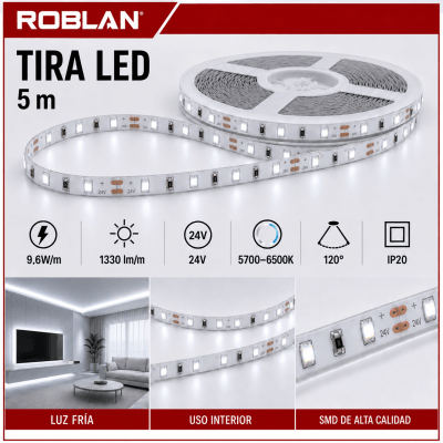 CINTA LED ZA LUZ FRIA  9.6W 24V IP20