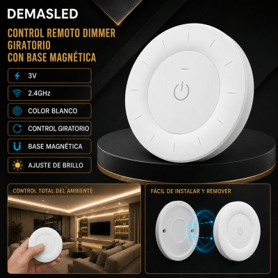 CONTROL REMOTO DIMMER GIRATORIO CON BASE MAGNETICA 3V 2.4GHZ BLANCO