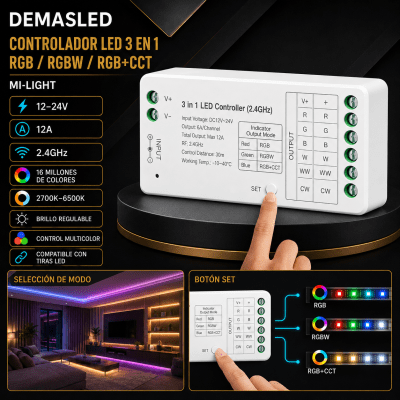 CONTROLADOR LED 3 EN 1MI LIGHT 12-24V 12A