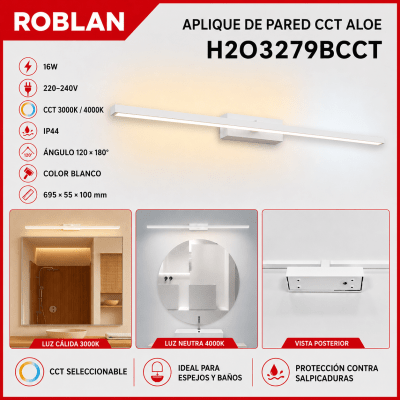 APLIQUE BLANCO DE PARED CCT 16W IP44