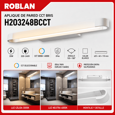 APLIQUE DE PARED BLANCO CCT BRIS 20W IP441