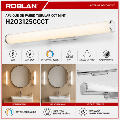 APLIQUE DE PARED TUBULAR CROMO CCT 22W IP44