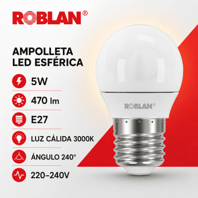 AMPOLLETA LED ESFERICA CALIDA 5W E27