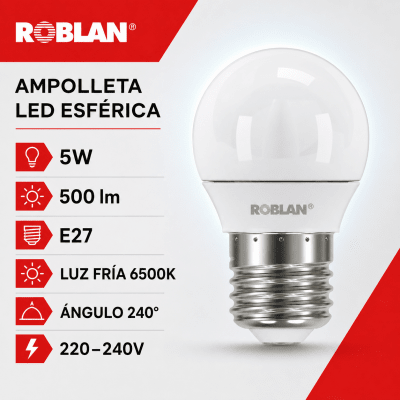 AMPOLLETA LED ESFERICA FRIA DE 5W E27