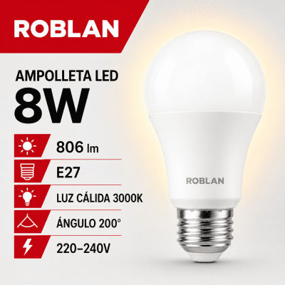 AMPOLLETA LED ESTANDAR CALIDA 8W E27