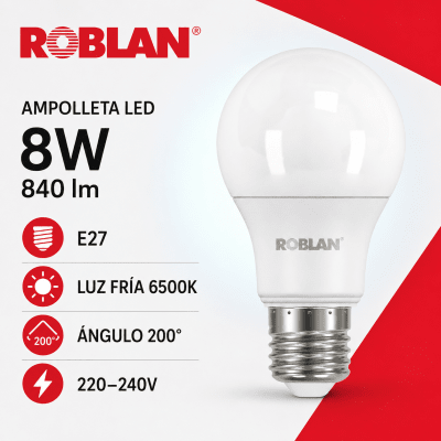 AMPOLLETA LED ESTANDAR FRIA 8W E27