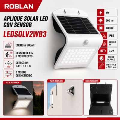 APLIQUE BLANCO LED CON SENSOR 4W IP65