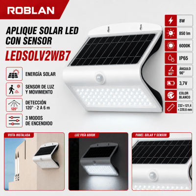 APLIQUE LED BLANCO CON SENSOR 8W IP65