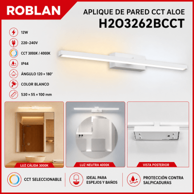 APLIQUE BLANCO DE PARED CCT 12W IP44