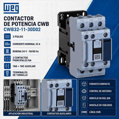 CONTACTOR CWB 3 POLOS 32A 24VAC IP20
