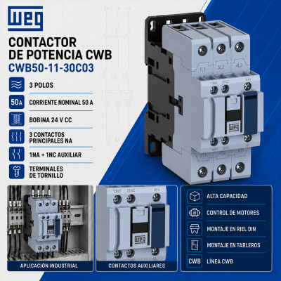 CONTACTOR CWB 3 POLOS 50A 24VDC
