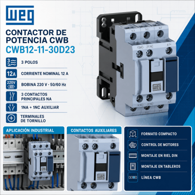 CONTACTOR CWB 3 POLOS 12A 220VAC IP2'