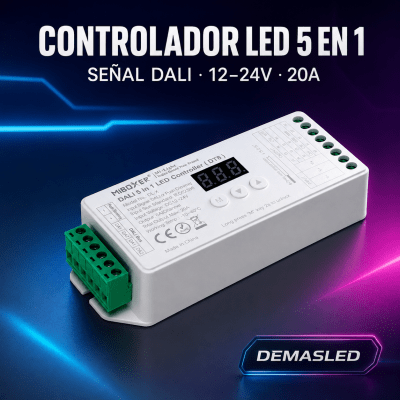 CONTROLADOR LED 5 EN 1 SEÑAL DALI 20A 12-24V