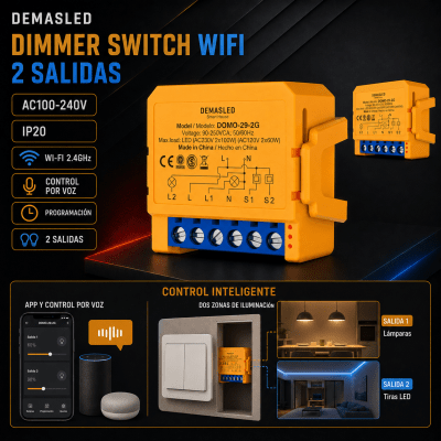 DIMMER SWITCH CON 2 SALIDAS AC100-240V IP20