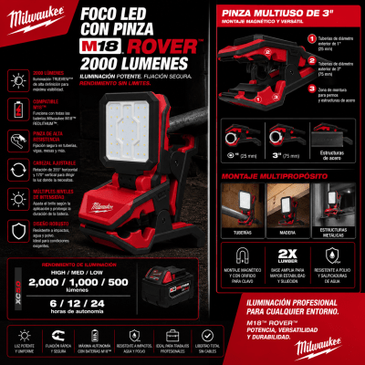 FOCO LED CON PINZA M18 ROVER 2000 LUM