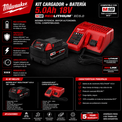 KIT DE CARGADOR+ BATERIA 5.0AH 18V