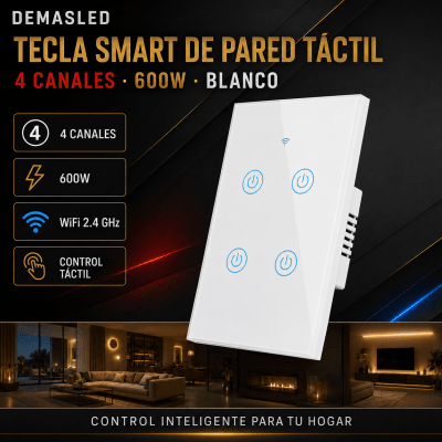 TECLA SMART TÁCTIL DE PARED 4 CANALES 600W BLANCO