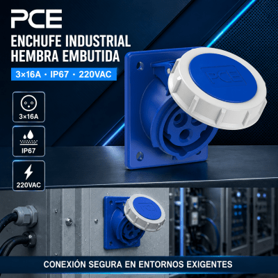 ENCHUFE INDUSTRIAL HEMBRA EMBUTIDA 3X16A IP67 220VAC