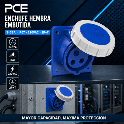 ENCHUFE INDUSTRIAL HEMBRA EMBUTIDA 3X32A IP67 220VAC