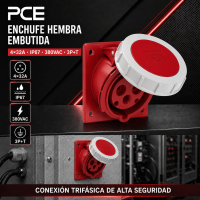 ENCHUFE INDUSTRIAL HEMBRA EMBUTIDA 4X32 IP67 380VAC
