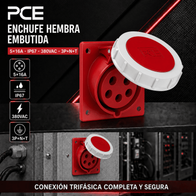 ENCHUFE INDUSTRIAL HEMBRA EMBUTIDA 5X16A IP67 380VAC