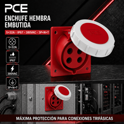 ENCHUFE INDUSTRIAL HEMBRA EMBUTIDA 5X32A IP67 380VAC