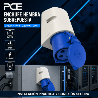 ENCHUFE INDUSTTRIAL HEMBRA SOBREPUESTA 3X32A IP44 220VAC