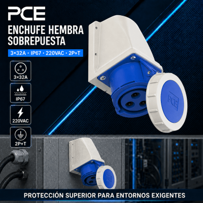 ENCHUFE INDUSTRIAL HEMBRA SOBREPUESTA 3X32A IP67 220VAC