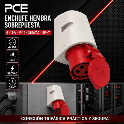 ENCHUFE INDUSTRAL SOBREPUESTA 4X16A IP44 380VAC