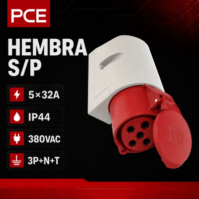 ENCHUFE INUSTRIAL HEMBRA SOBREPUESTA 5X32A IP44 380VAC