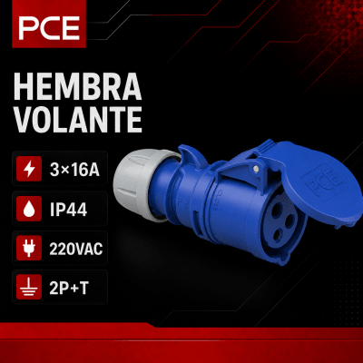 ENCHUFE INDUSTRIAL HEMBRA VOLANTE 3X16A IP44 220VAC