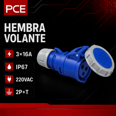 ENCHUFE INDUSTRIAL HEMBRA VOLANTE 3X16A IP67 220VAC1