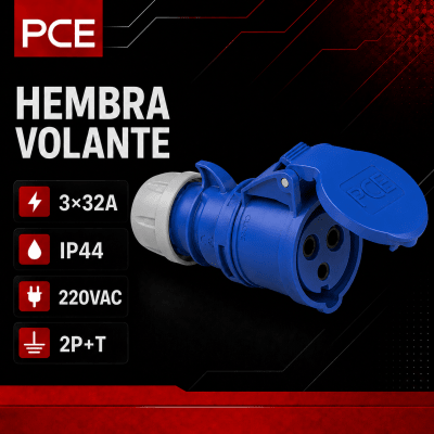 ENCHUFE INDUSTRIAL HEMBRA VOLANTE 3X32A IP44 220VAC1