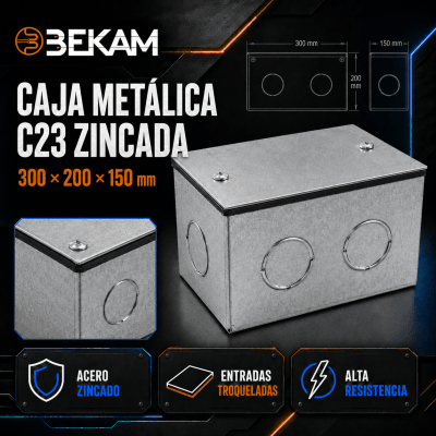 CAJA METALICA 300X200X100MM ZINCADA C23