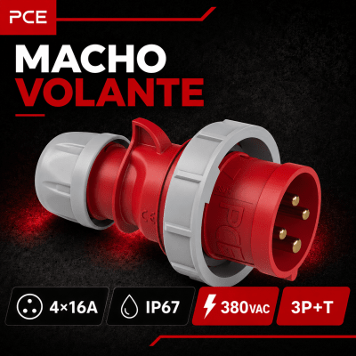 ENCHUFE INDUSTRIAL MACHO VOLANTE 4X16A IP67 380VAC1